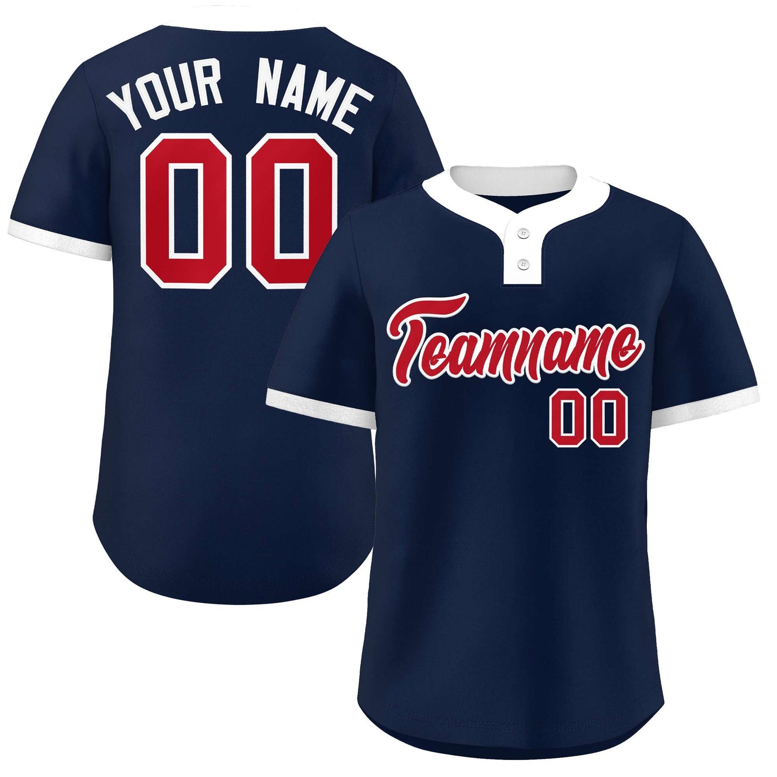 Custom Navy Red-White Classic Style Authentic Two-Button Softball Jersey