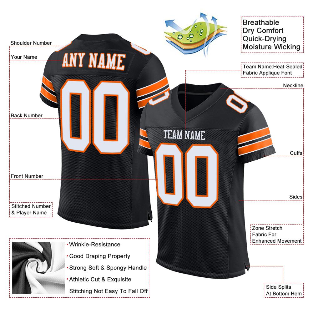 Custom Black White-Orange Classic Style Mesh Authentic Football Jersey