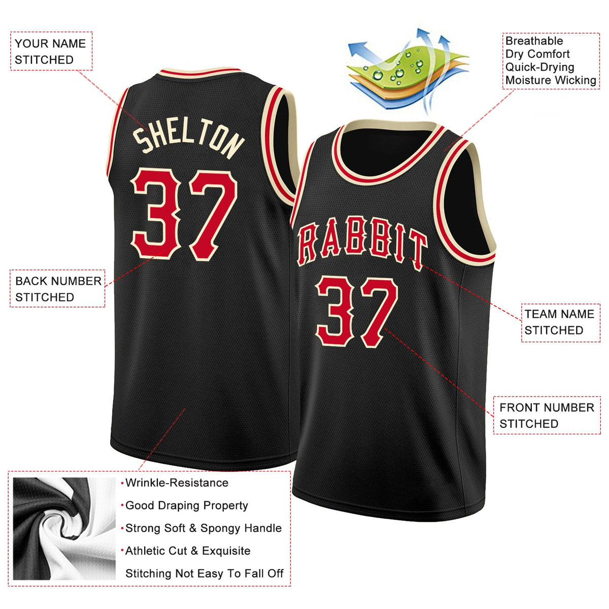 Custom Black Red-Cream Classic Tops Authentic Basketball Jersey