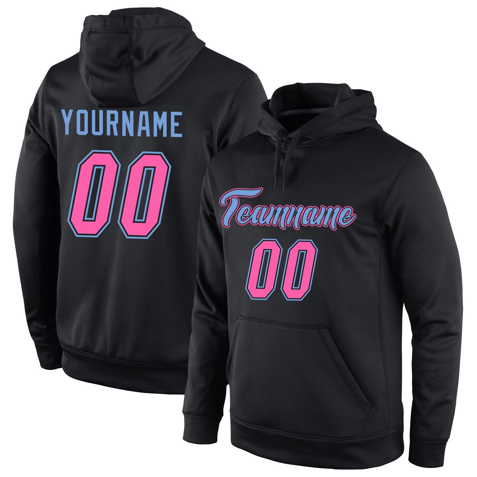 Custom Black Pink-Light Blue Classic Style Uniform Pullover Fashion Hoodie
