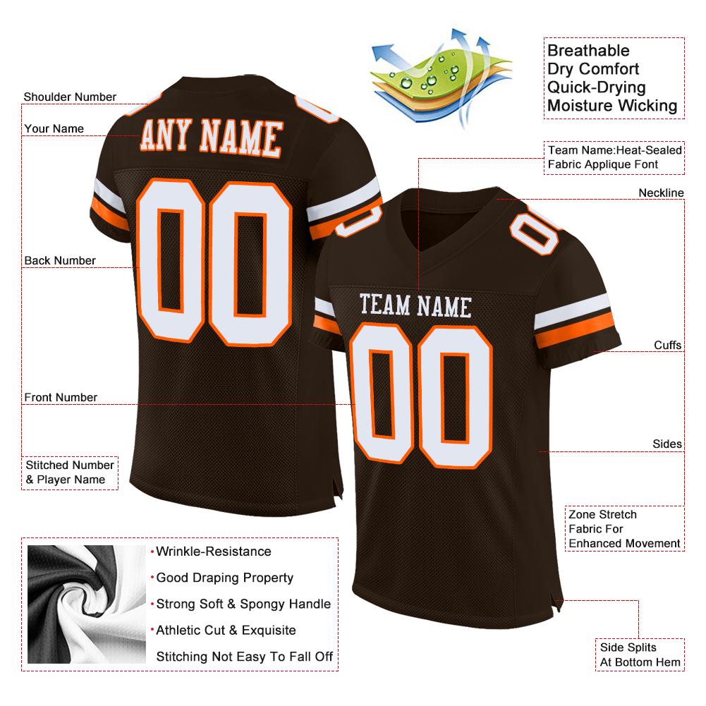 Custom Brown White-Orange Classic Style Mesh Authentic Football Jersey