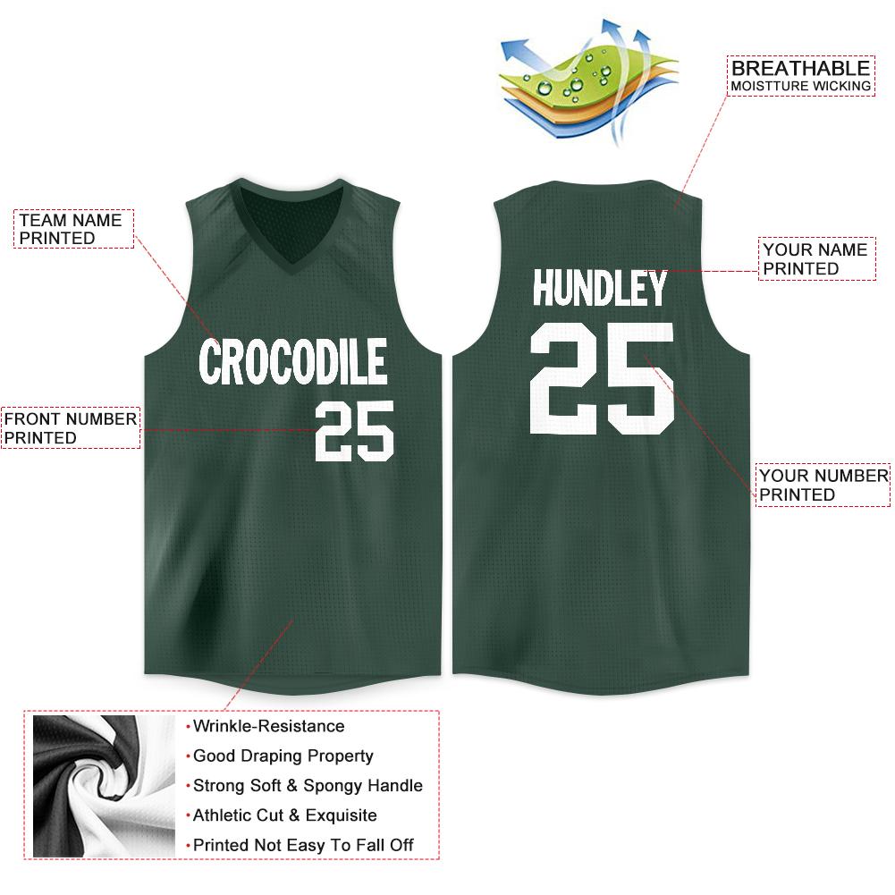 Custom Hunter Green White Classic Tops Breathable Basketball Jersey
