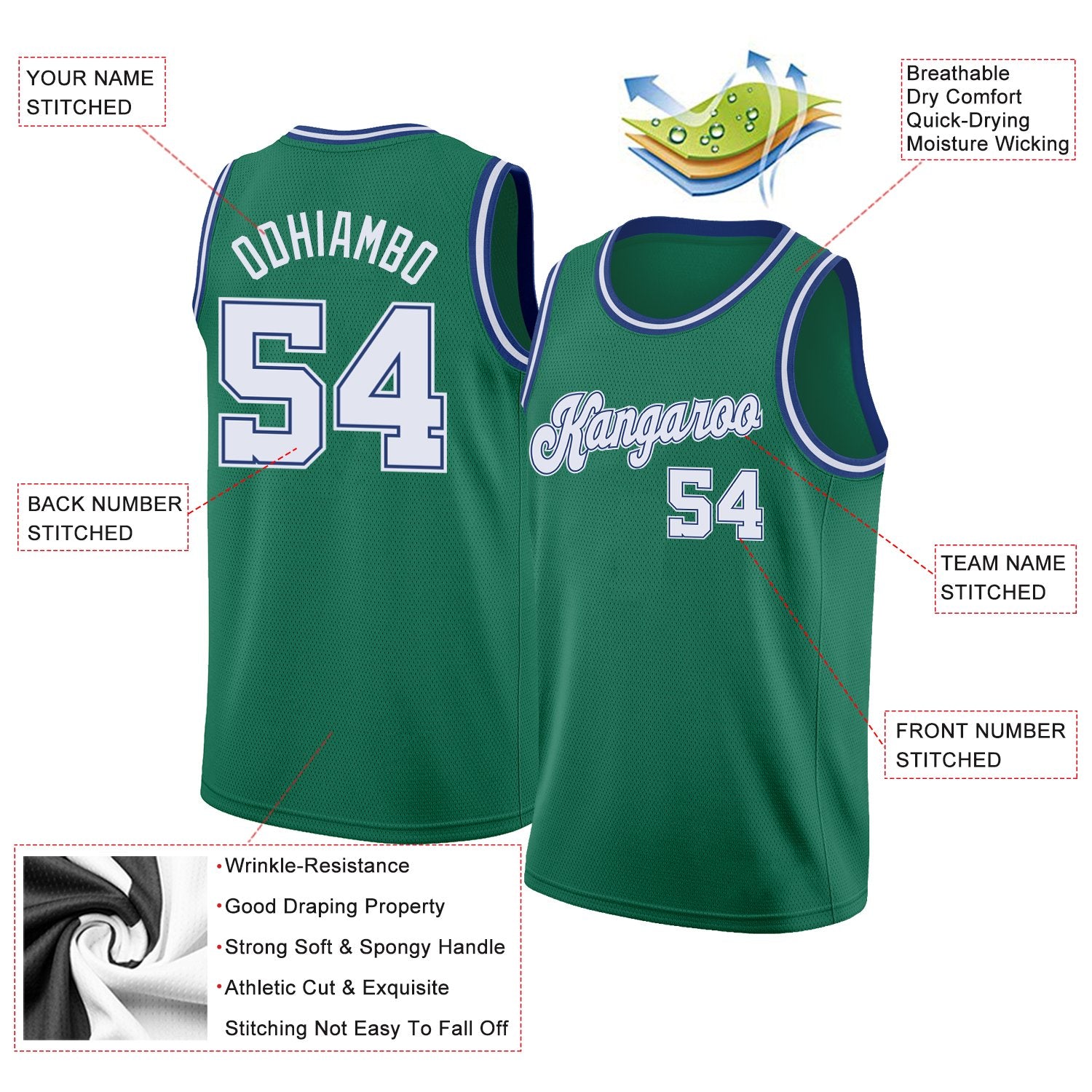 Custom Green White-Gold Classic Tops Athletic Casual Basketball Jersey