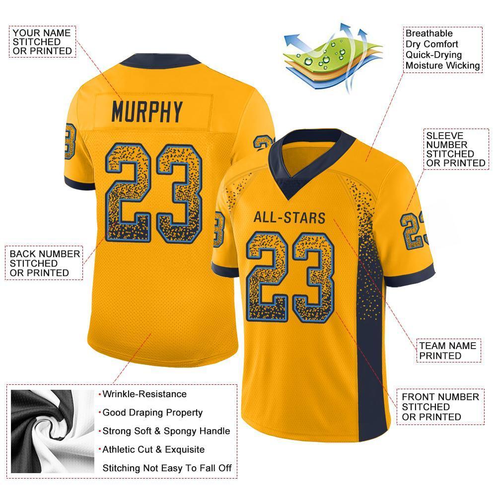 Custom Gold Navy-Powder Blue Drift Fashion Mesh Authentic Football Jersey