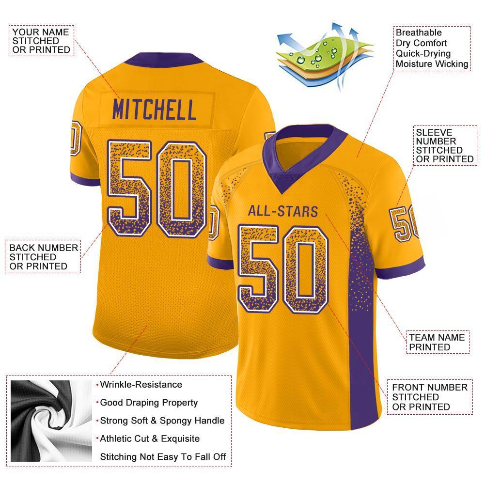 Custom Gold Purple-White Drift Fashion Mesh Authentic Football Jersey