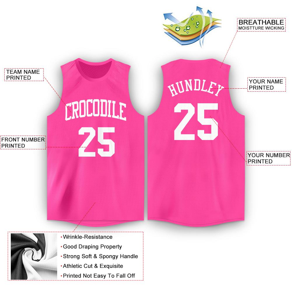 Custom Pink White Classic Tops Breathable Basketball Jersey