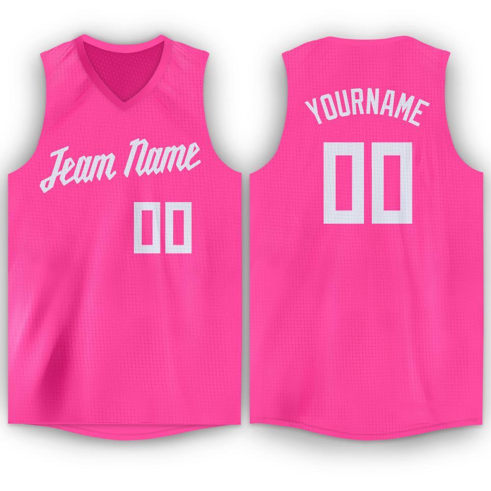 Custom Pink White Classic Tops Breathable Basketball Jersey