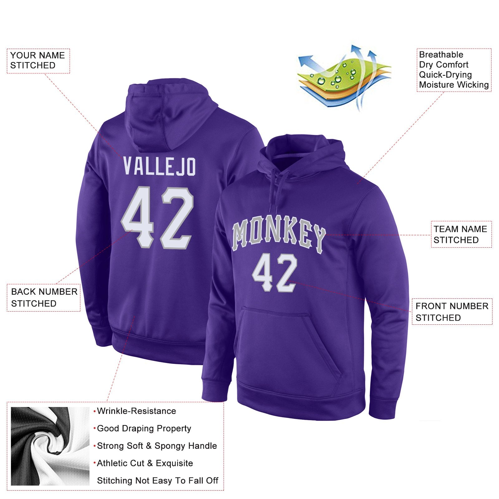 Custom Purple White-Gray Classic Style Uniform Pullover Fashion Hoodie