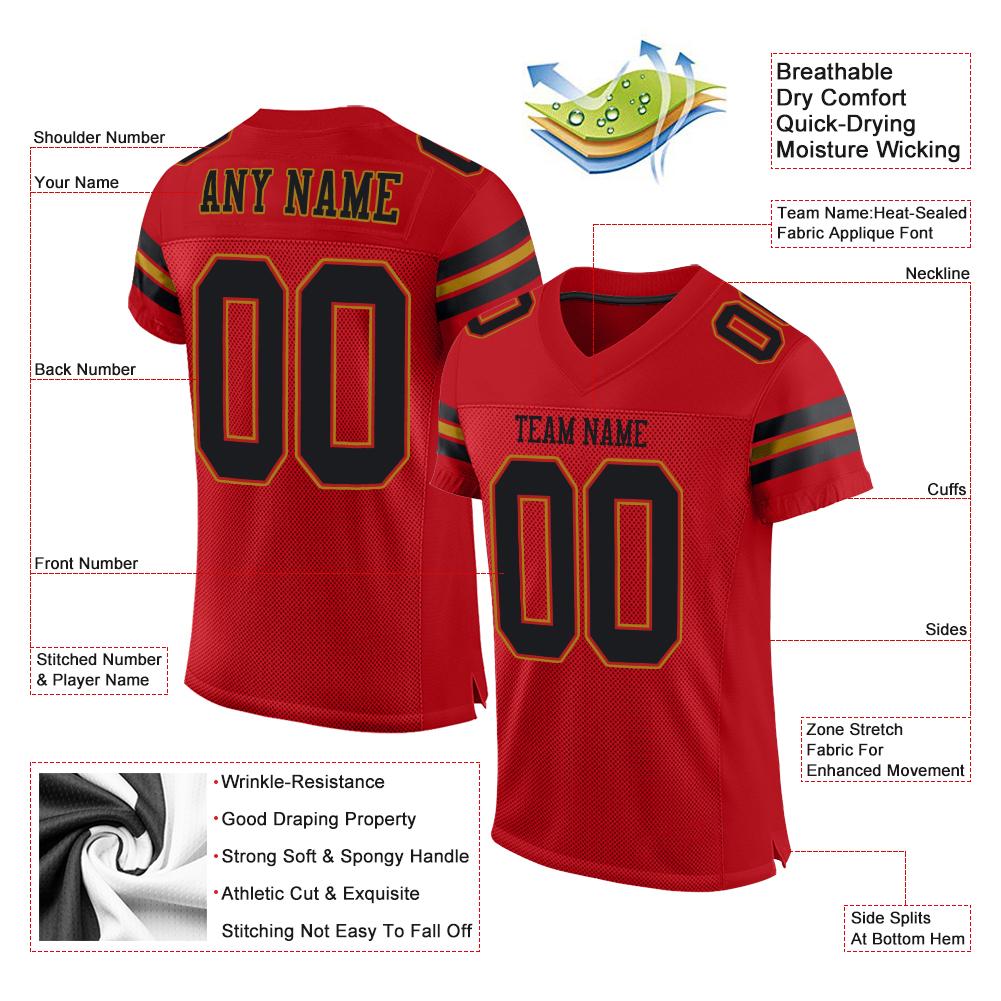 Custom Red Black-Old Gold Classic Style Mesh Authentic Football Jersey