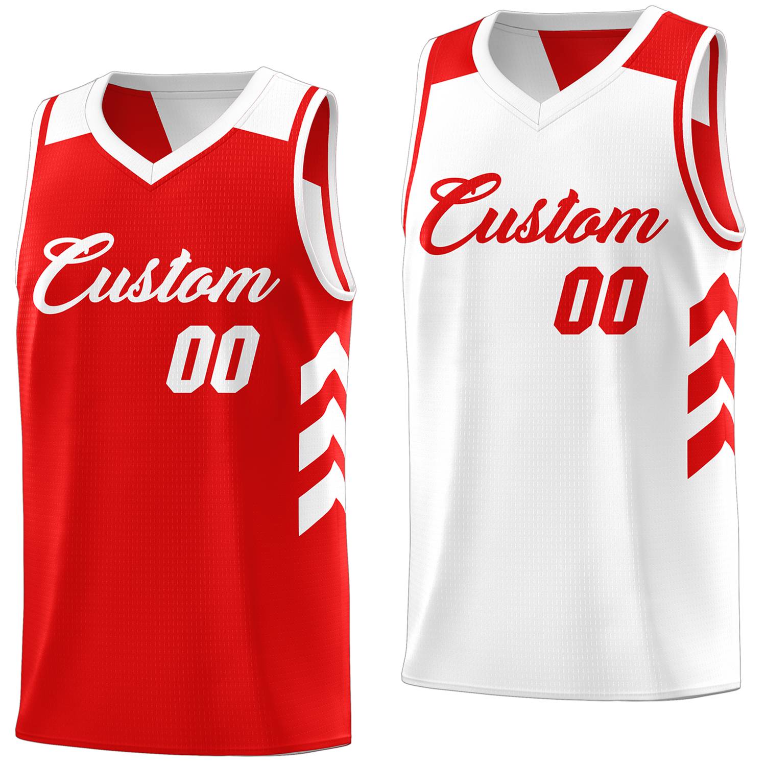 custom youth red and white reversible basketball jerseys