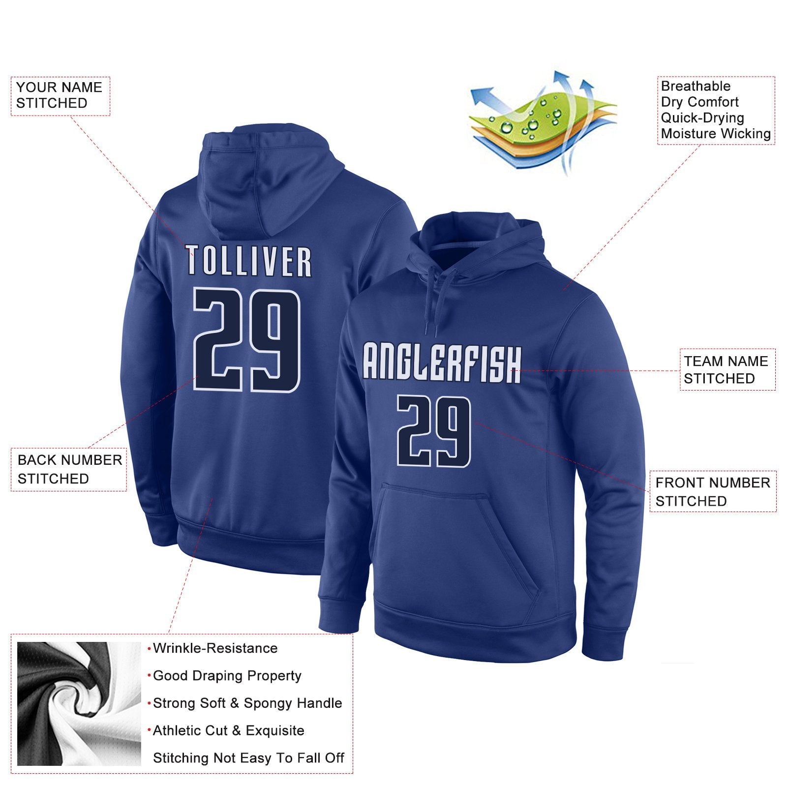 Custom Royal Classic Style Uniform Pullover Fashion Hoodie