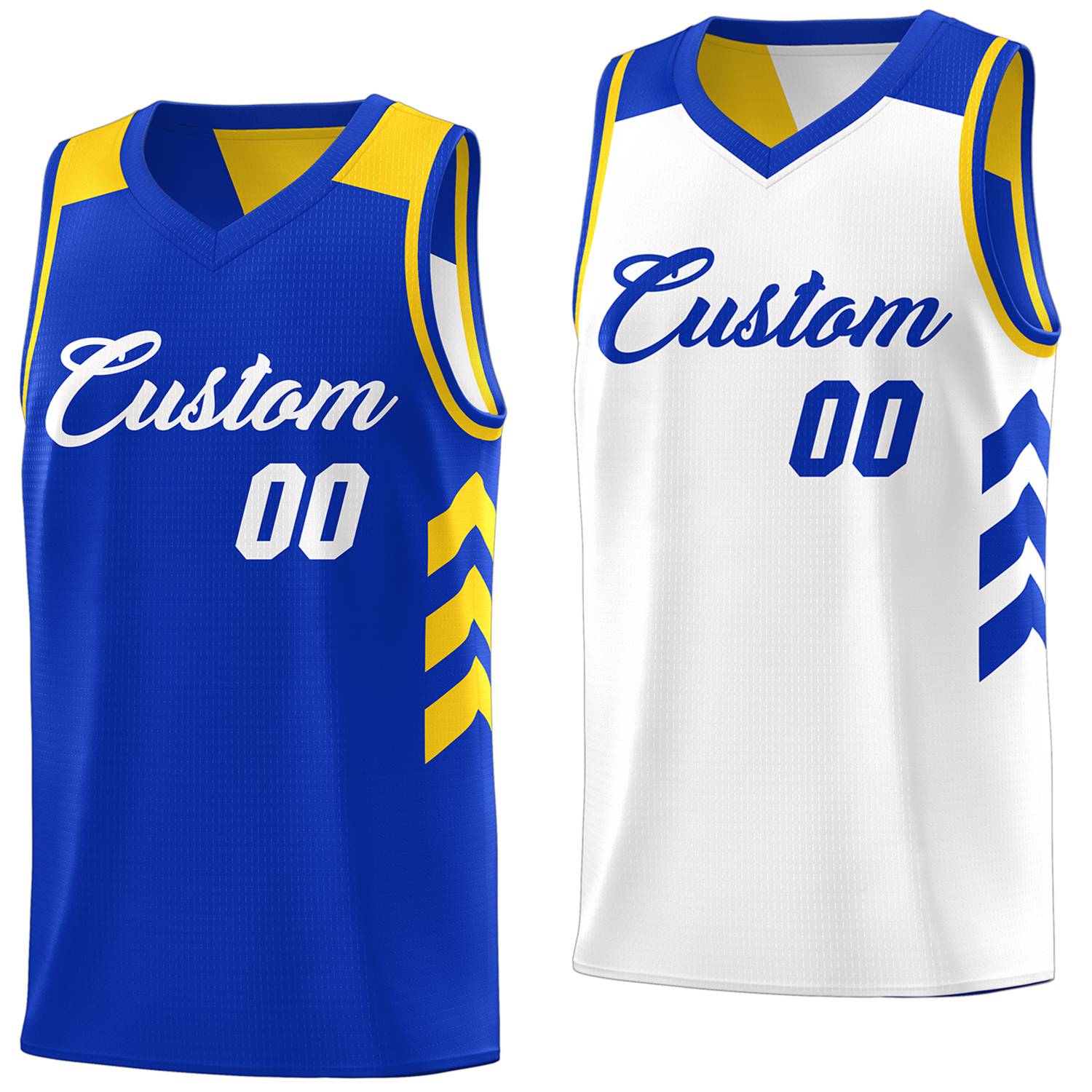 custom royal and white reversible basketball vest at kxkshop