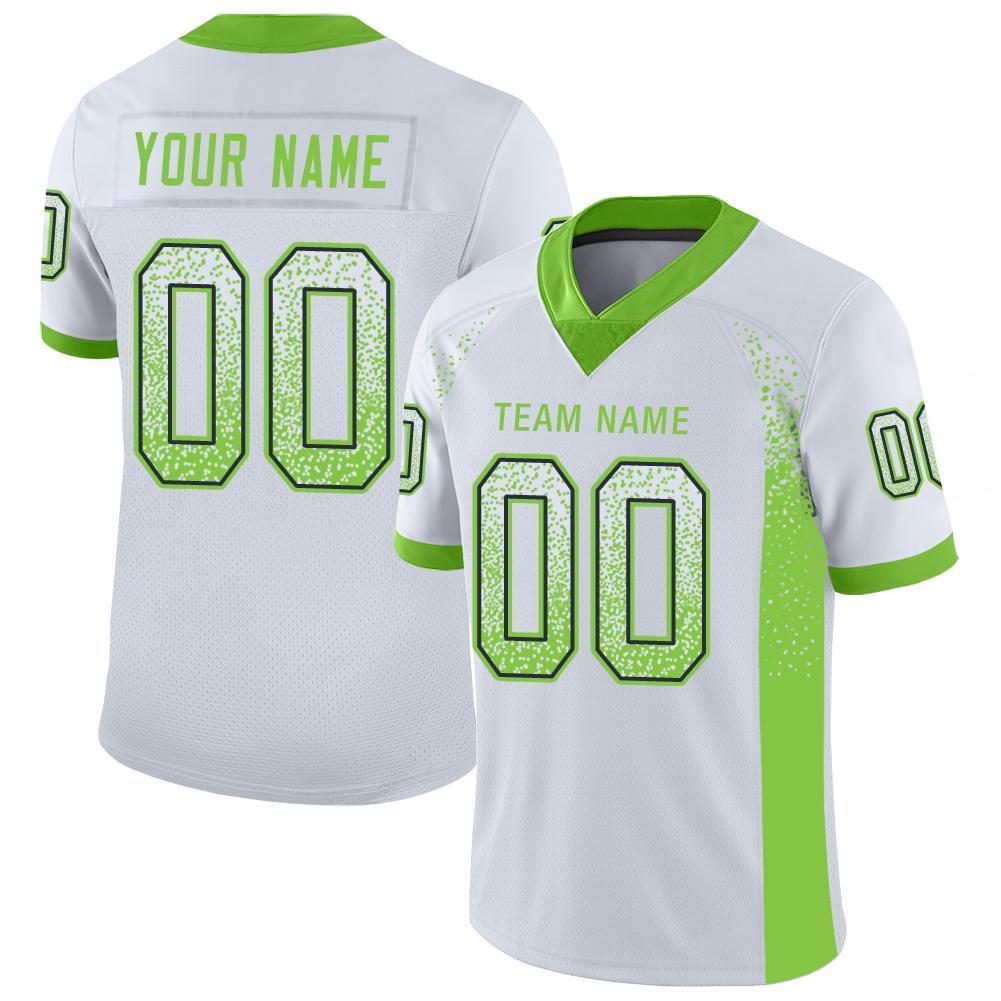 Custom White Neon Green-Navy Drift Fashion Mesh Authentic Football Jersey