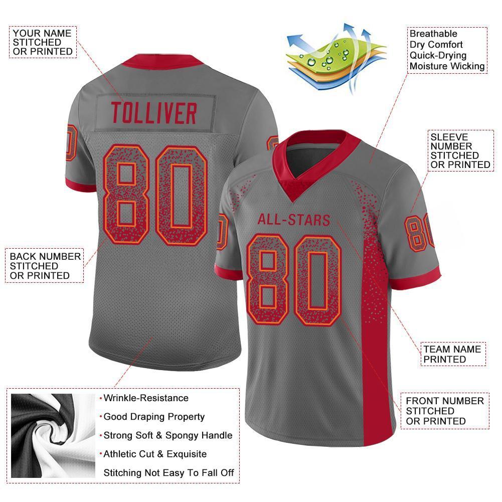 Custom Gray Red-Orange Drift Fashion Mesh Authentic Football Jersey
