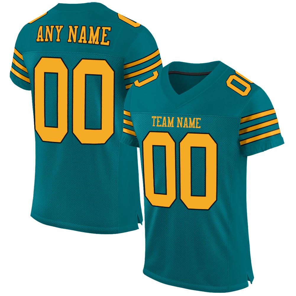 Custom Teal Gold-Black Classic Style Mesh Authentic Football Jersey