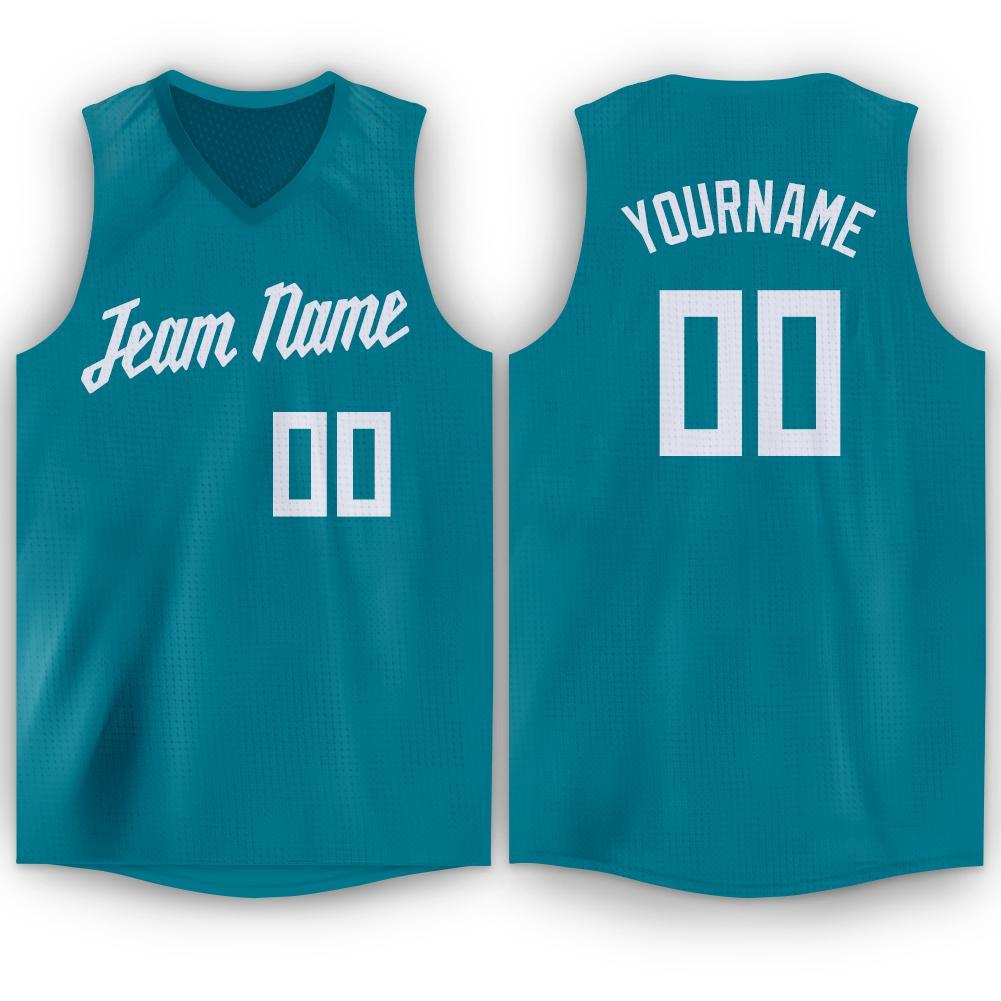 Custom Teal White Classic Tops Mesh Sport Basketball Jersey