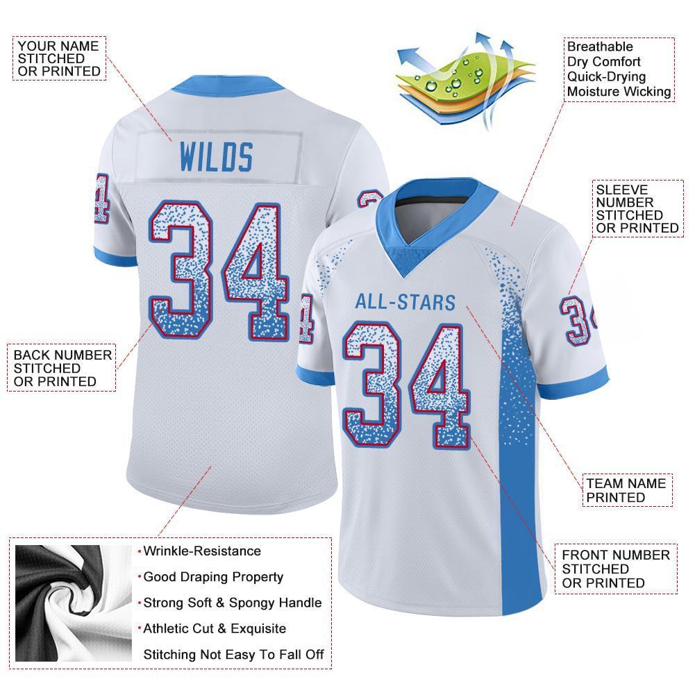Custom White Powder Blue-Red Drift Fashion Mesh Authentic Football Jersey