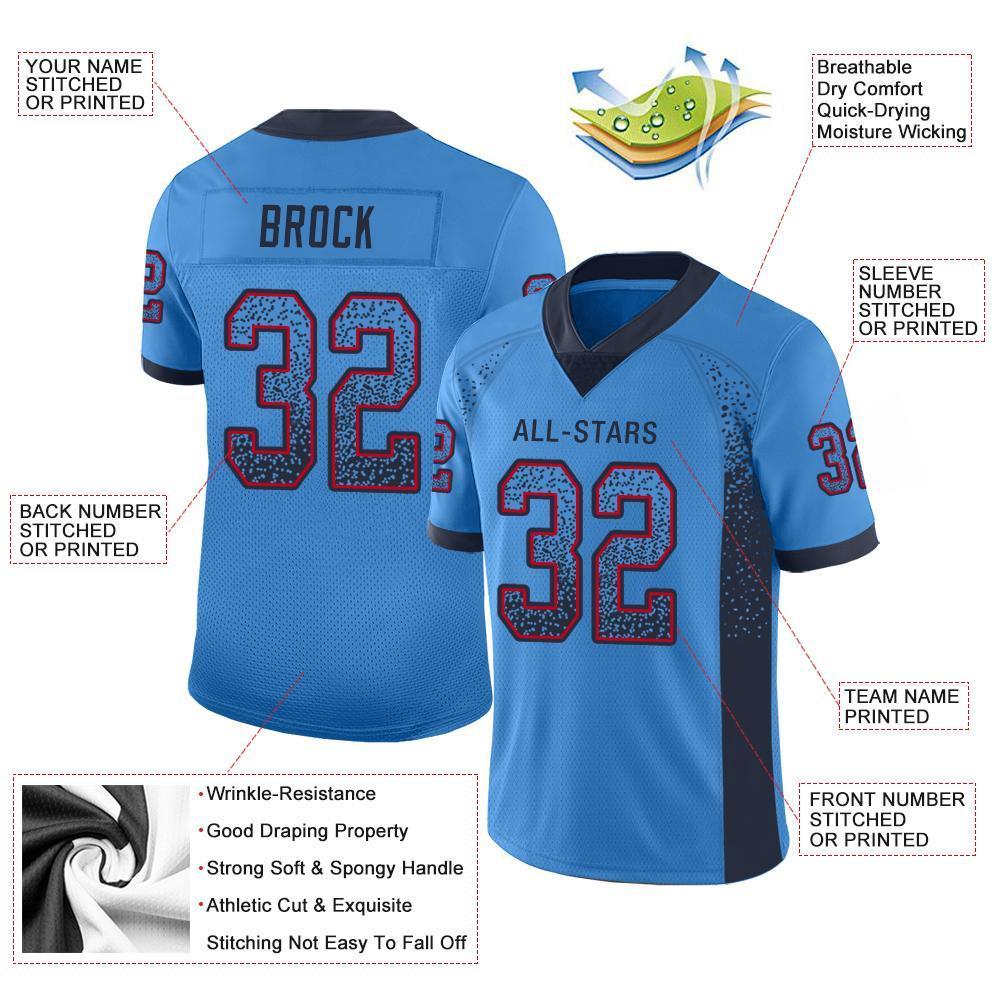 Custom Powder Blue Navy-Red Drift Fashion Mesh Authentic Football Jersey