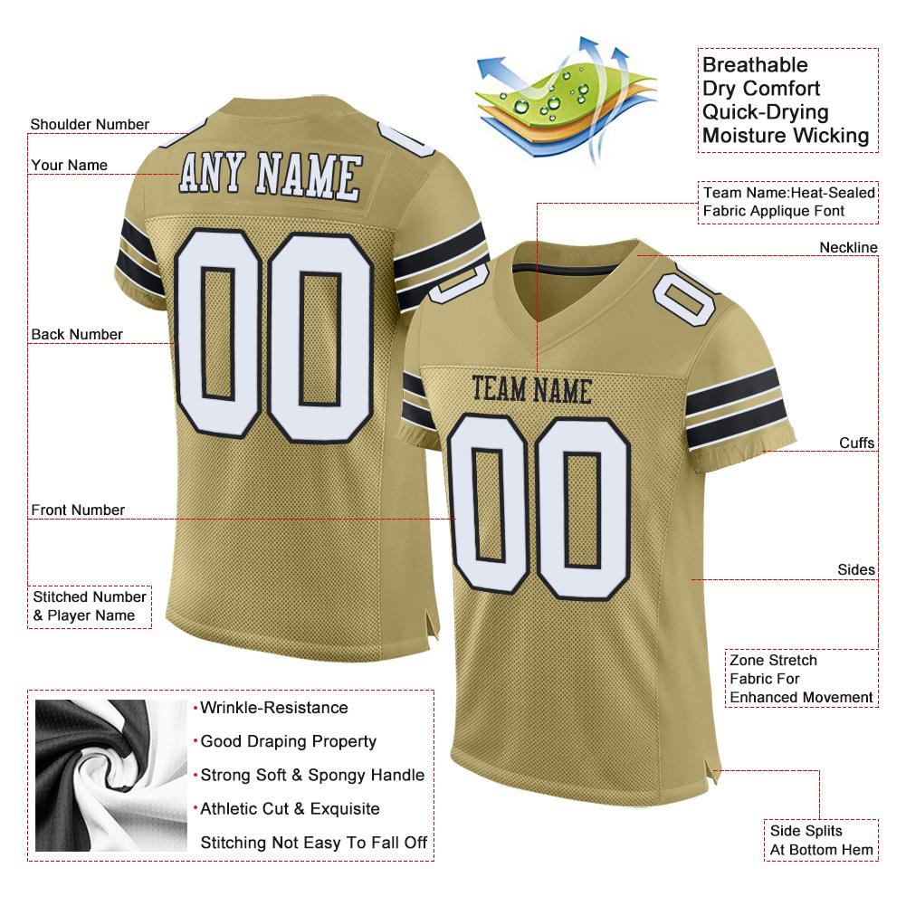 Custom Vegas Gold White-Black Classic Style Mesh Authentic Football Jersey