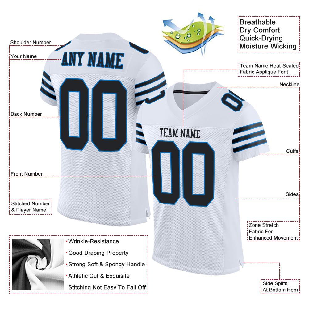 Custom White Black-Panther Blue Classic Style Mesh Authentic Football Jersey