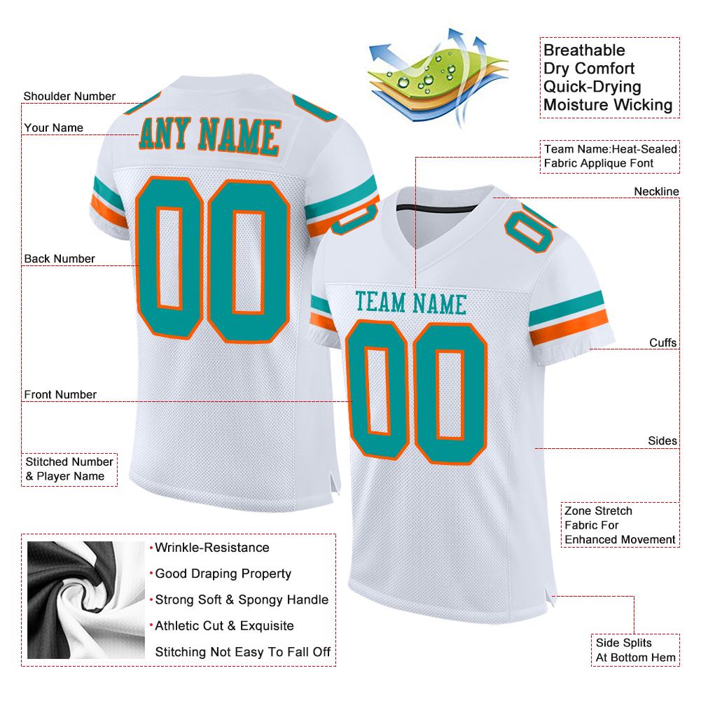 Custom White Aqua-Orange Classic Style Mesh Authentic Football Jersey