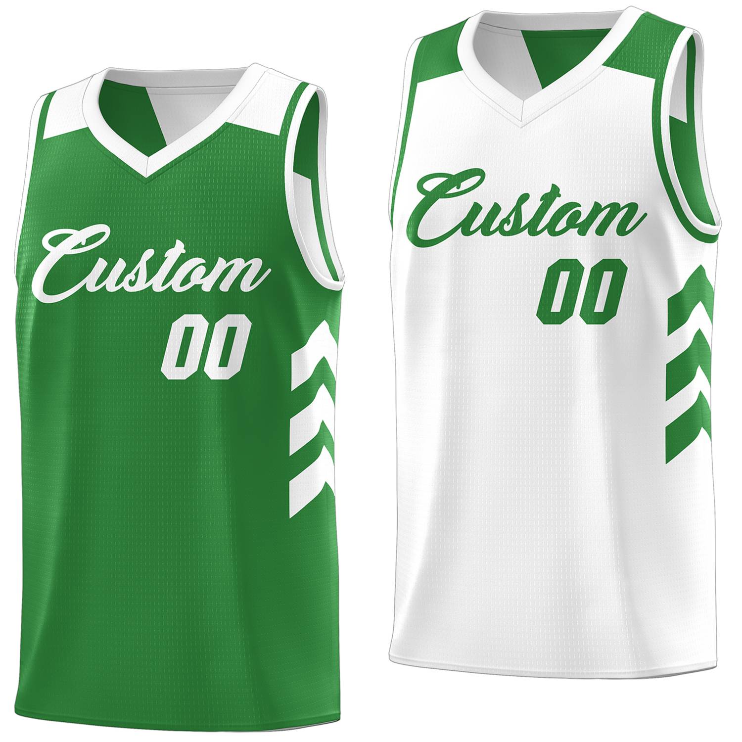 white and green reversible basketball jersey back details